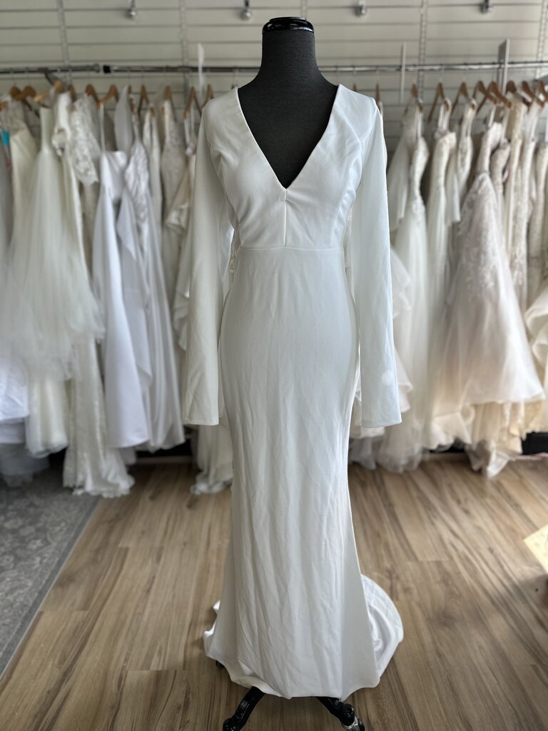 Lulus Ivory Crepe Long Sleeve Fitted Bridal Gown Extra Large