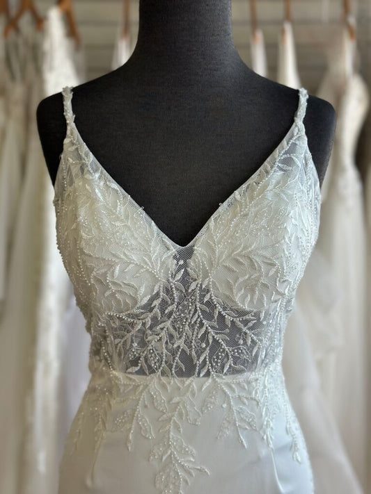 Lulus Ivory Embellished Lace Top Crepe Skirt Fitted Bridal Gown Large