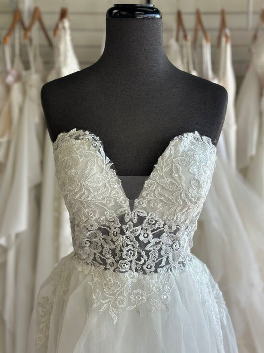 Lulus Ivory Lace Top Tiered Hem Skirt Strapless Bridal Gown Extra Large