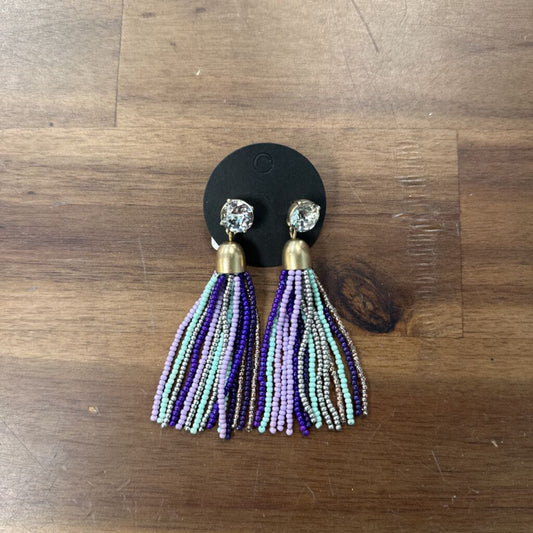 Gold/ Purple/ Blue Beaded Tassel Drop Statement Earrings