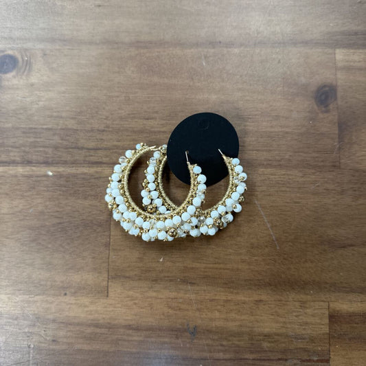 Gold/ White Beaded Cluster Hoop Earrings
