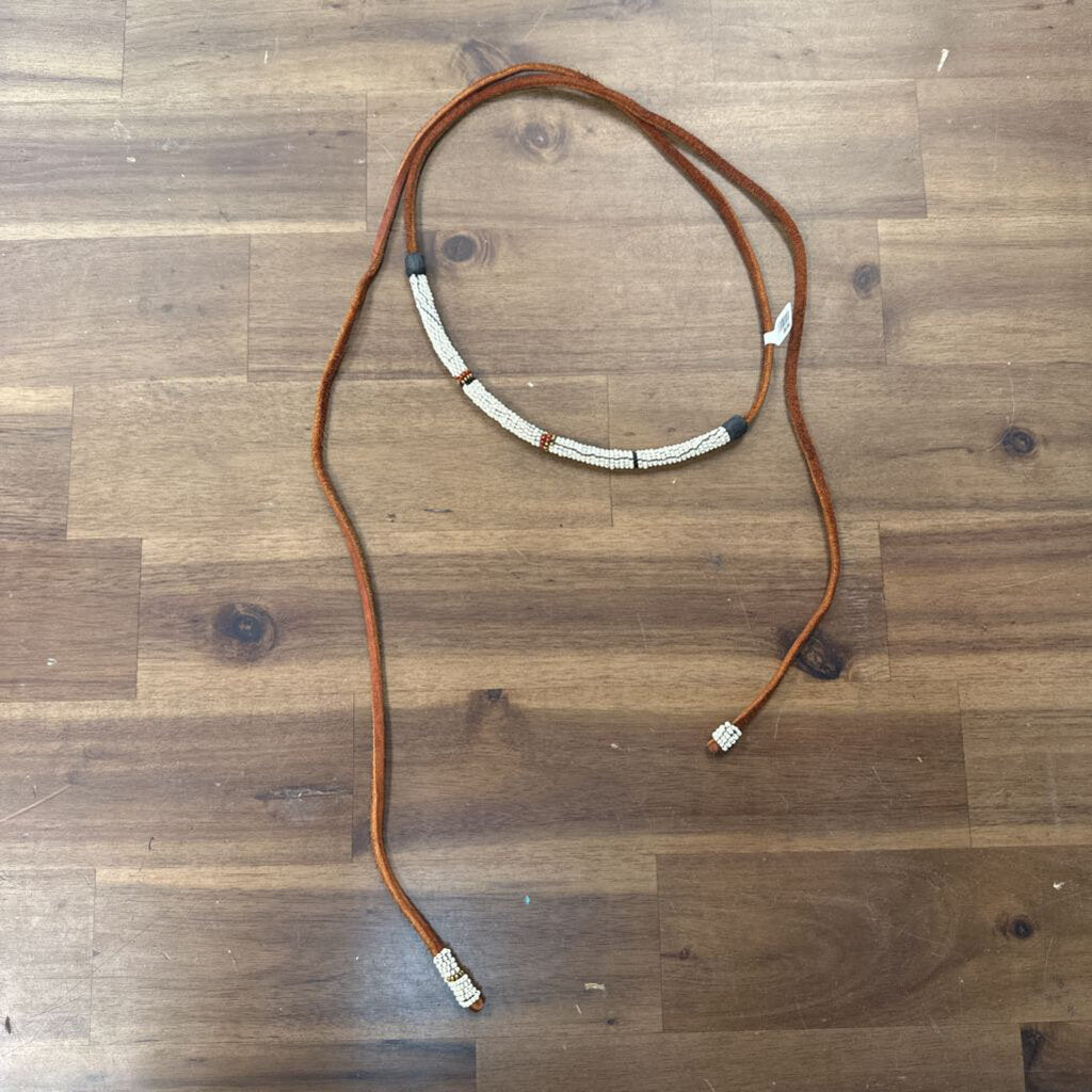 Brown Leather Beaded Detail Wrap Necklace