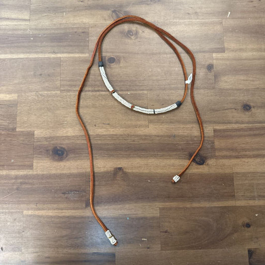 Brown Leather Beaded Detail Wrap Necklace