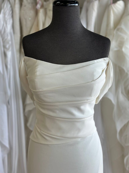Ruched Off The Shoulder Crepe Wedding Dress 14/16P