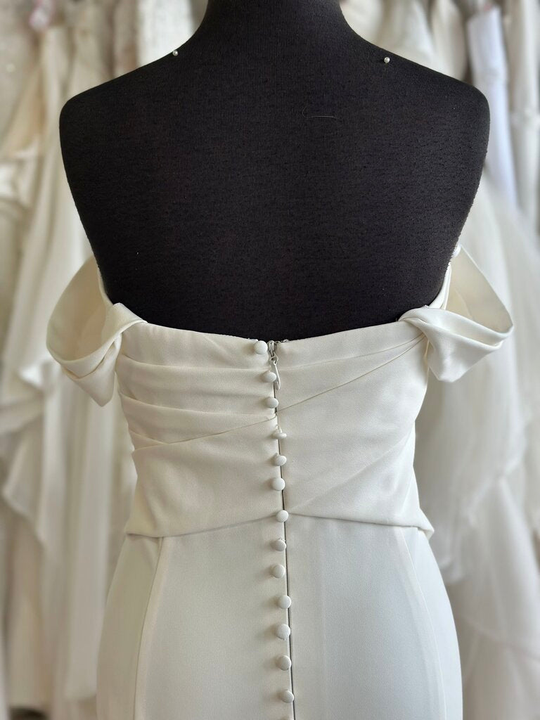 Ruched Off The Shoulder Crepe Wedding Dress 14/16P