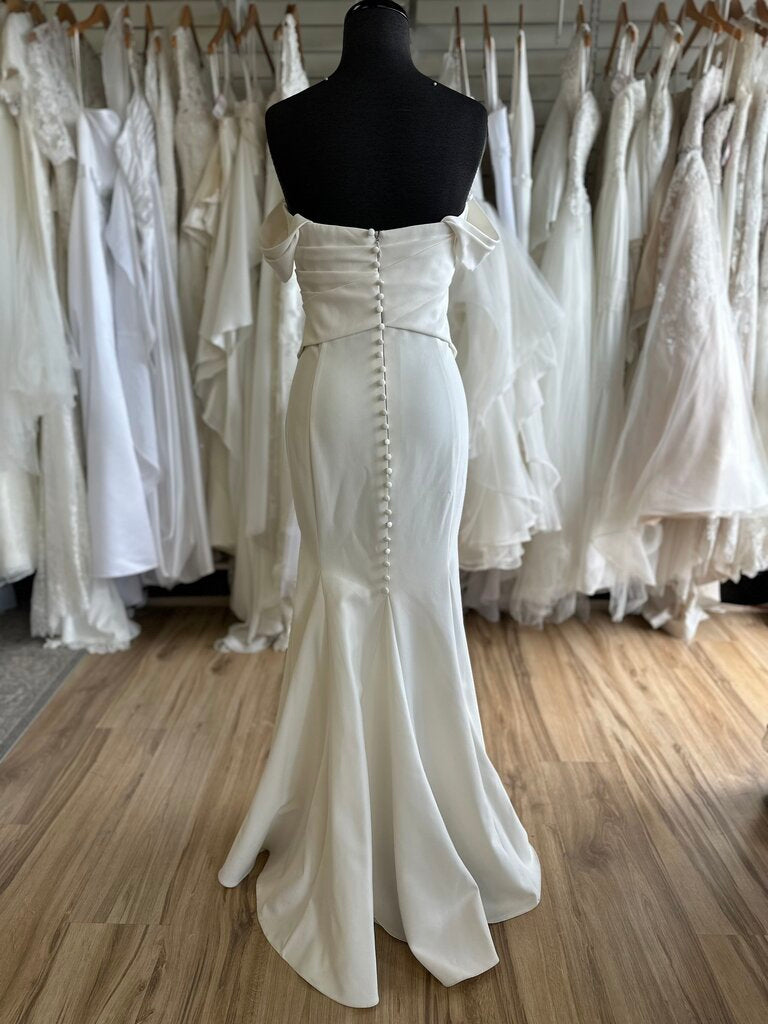 Ruched Off The Shoulder Crepe Wedding Dress 14/16P