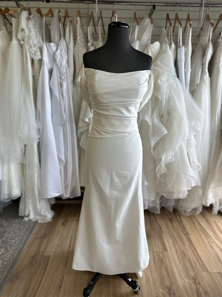 Ruched Off The Shoulder Crepe Wedding Dress 14/16P