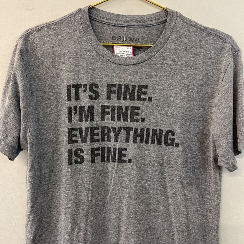 espwa Grey I'm Fine Short Sleeve Graphic Tee Medium