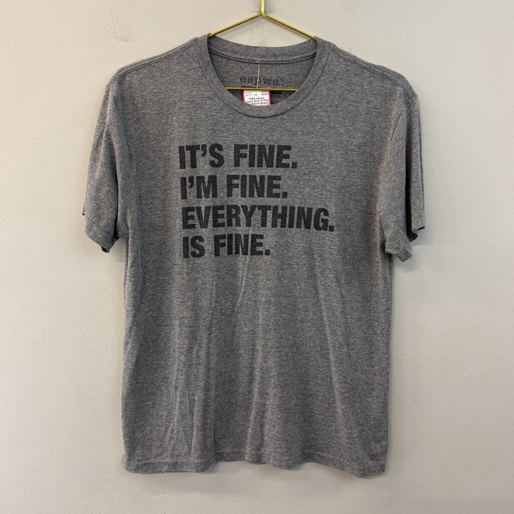 espwa Grey I'm Fine Short Sleeve Graphic Tee Medium