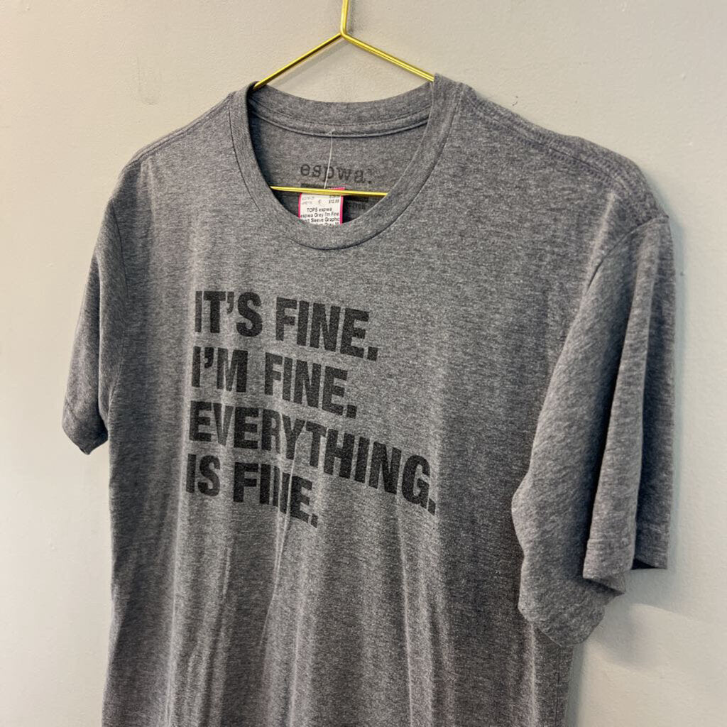 espwa Grey I'm Fine Short Sleeve Graphic Tee Medium