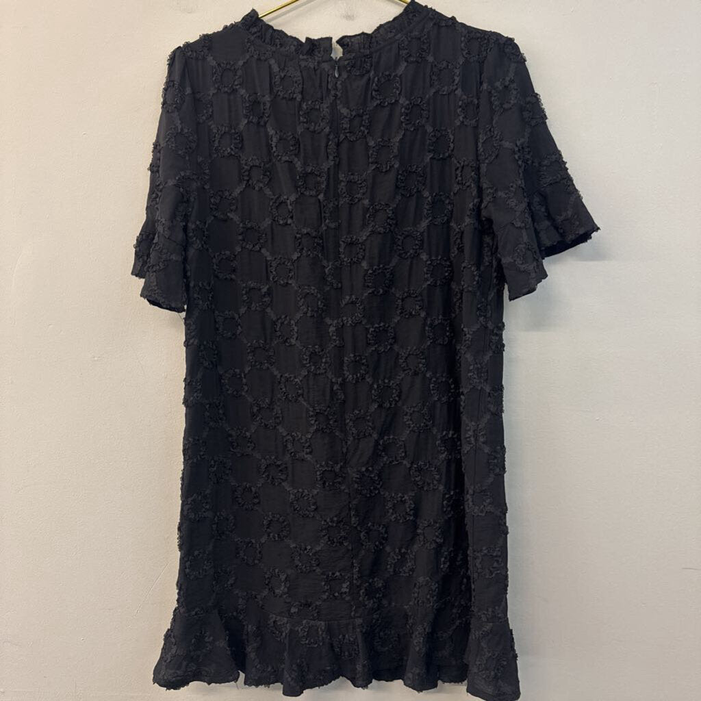 VOY Black Textured Short Sleeve Dress Small