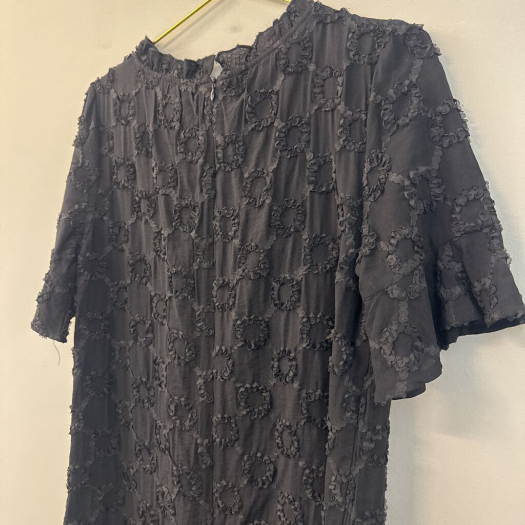 VOY Black Textured Short Sleeve Dress Small