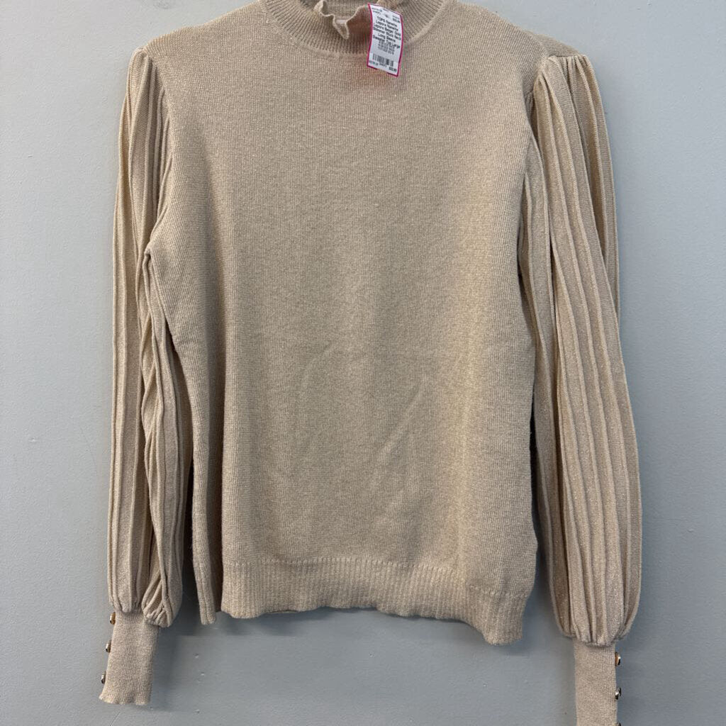 Nanette Lepore Beige/ Gold Shimmer Mock Neck Long Sleeve Sweater Top Large