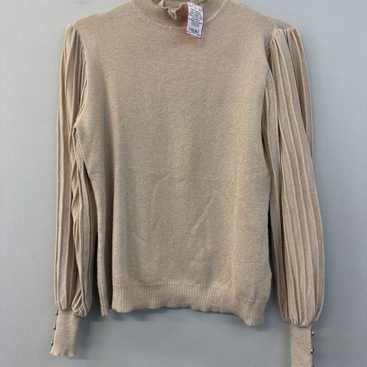 Nanette Lepore Beige/ Gold Shimmer Mock Neck Long Sleeve Sweater Top Large