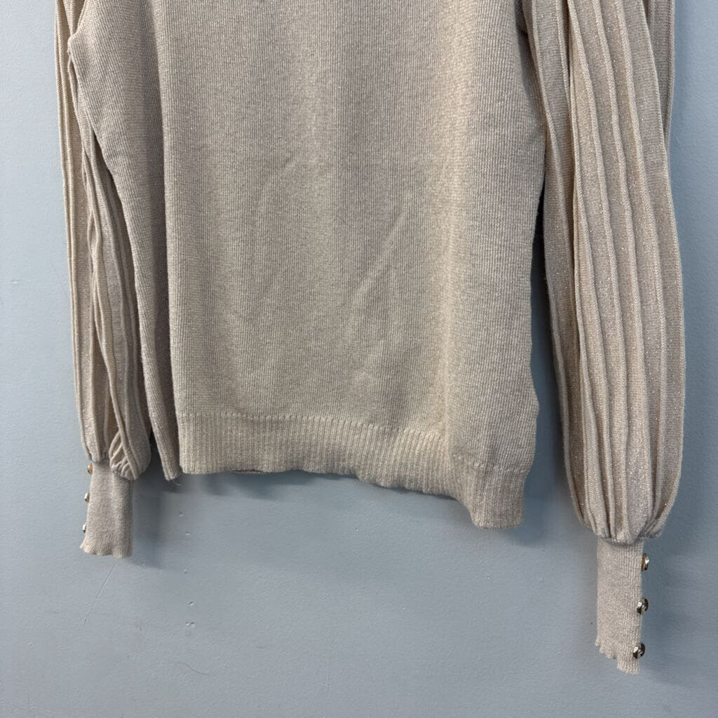 Nanette Lepore Beige/ Gold Shimmer Mock Neck Long Sleeve Sweater Top Large