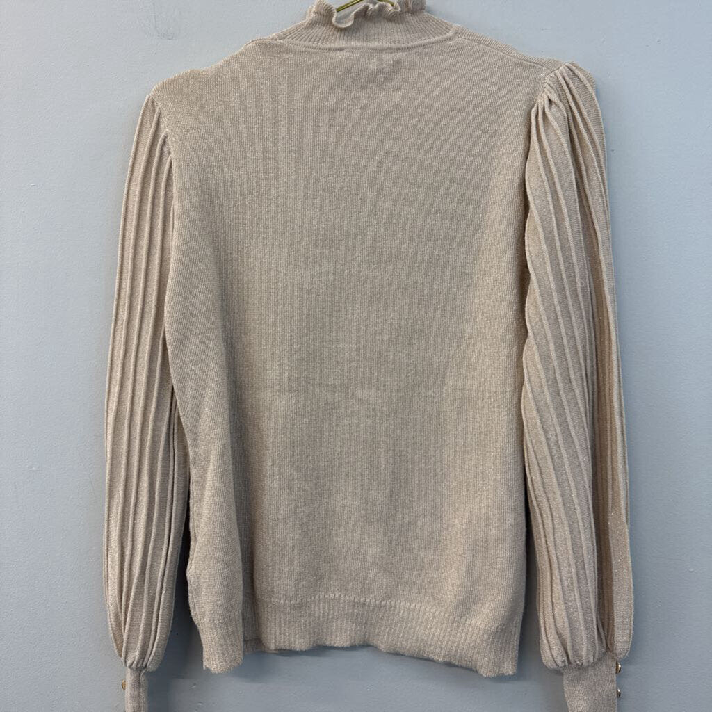 Nanette Lepore Beige/ Gold Shimmer Mock Neck Long Sleeve Sweater Top Large