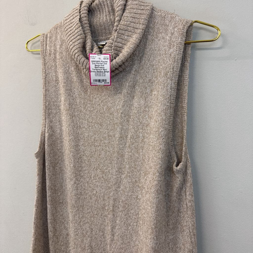 Rachel Zoe Biege Knit Sleeveless Turtleneck Maxi Dress Medium