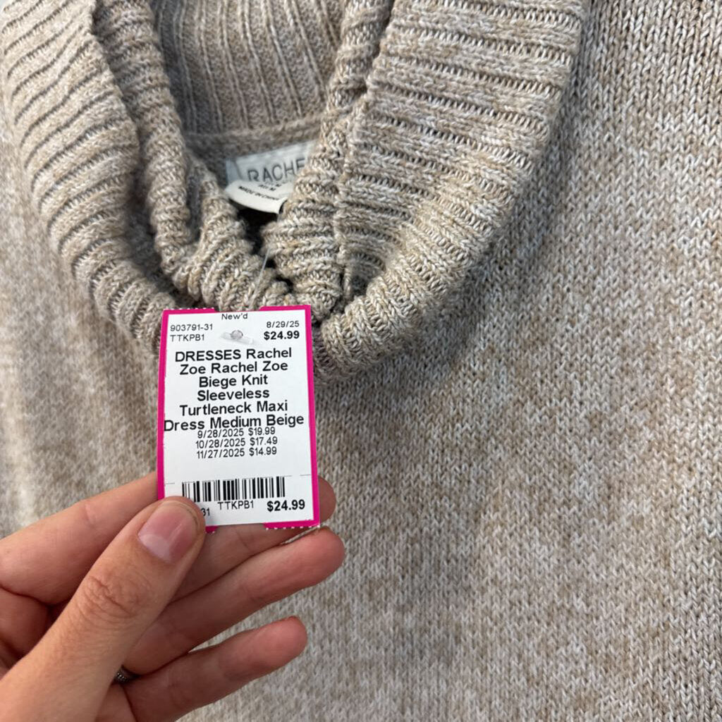 Rachel Zoe Biege Knit Sleeveless Turtleneck Maxi Dress Medium