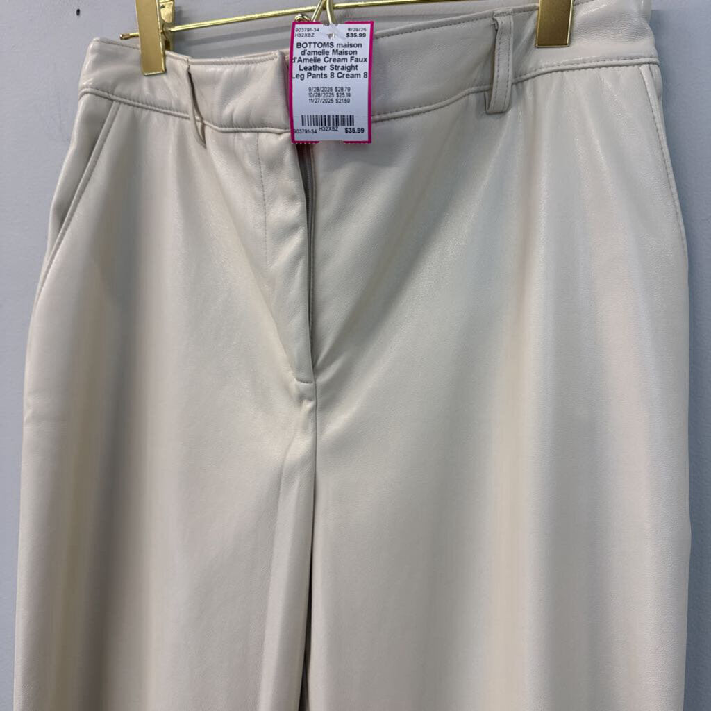 Maison d'Amelie Cream Faux Leather Straight Leg Pants 8