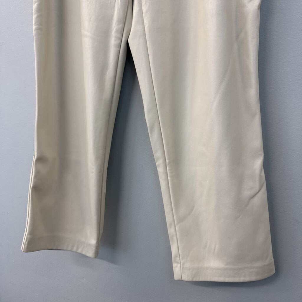 Maison d'Amelie Cream Faux Leather Straight Leg Pants 8