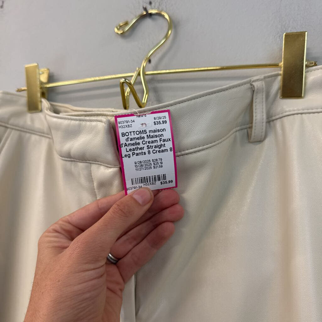 Maison d'Amelie Cream Faux Leather Straight Leg Pants 8