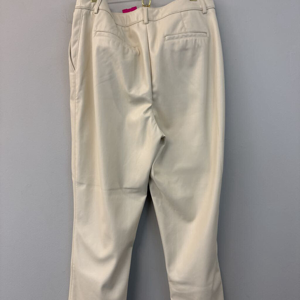 Maison d'Amelie Cream Faux Leather Straight Leg Pants 8