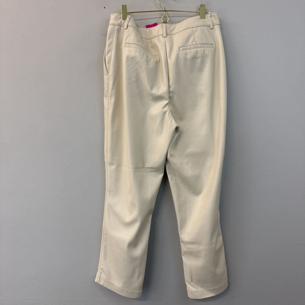 Maison d'Amelie Cream Faux Leather Straight Leg Pants 8