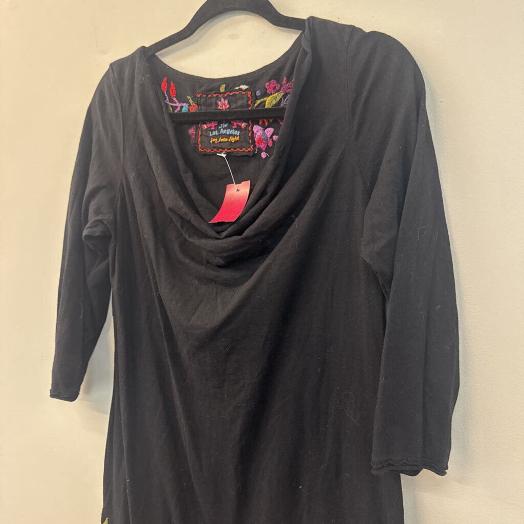 JW Los Angeles Black/ Multi Embroidered Print Long Sleeve Dress Large