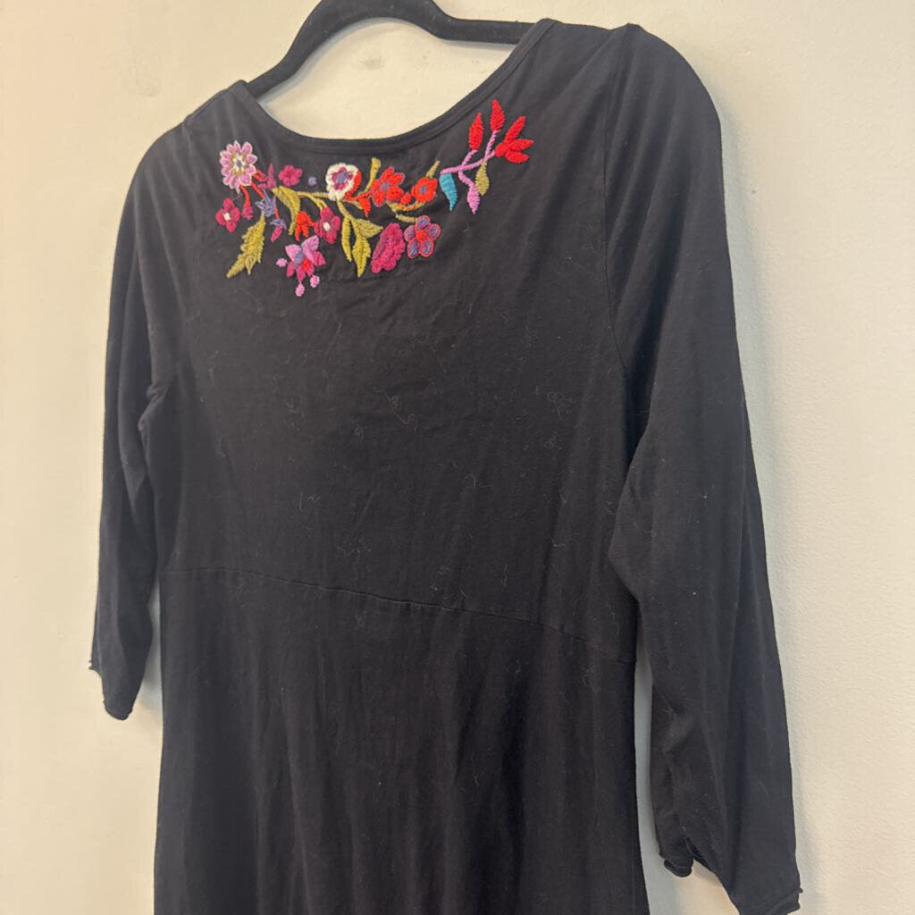 JW Los Angeles Black/ Multi Embroidered Print Long Sleeve Dress Large