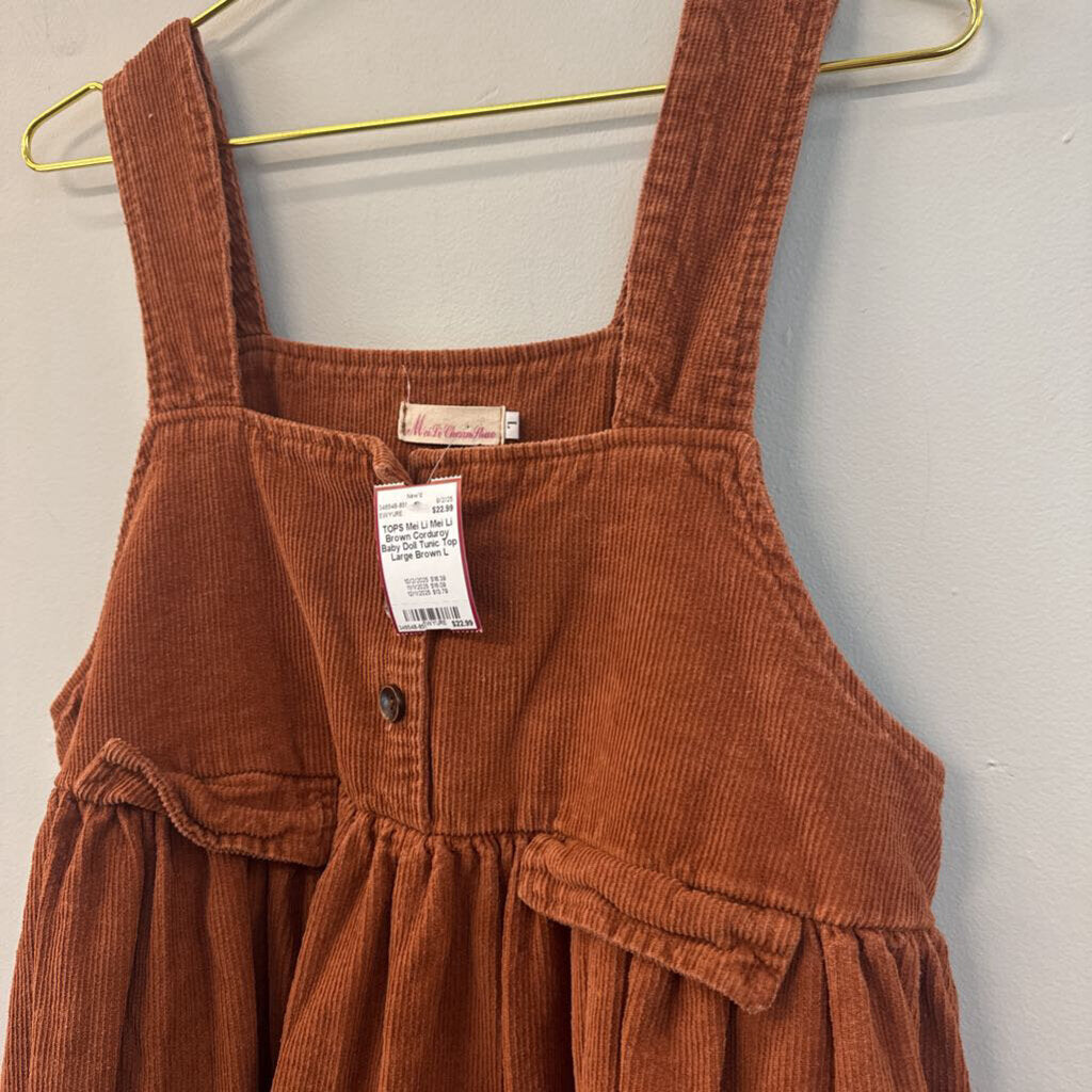 Mei Li Brown Corduroy Baby Doll Tunic Top Large