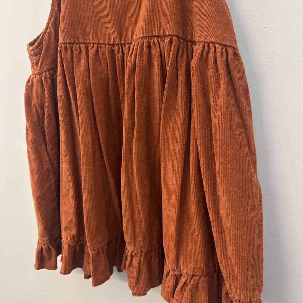 Mei Li Brown Corduroy Baby Doll Tunic Top Large