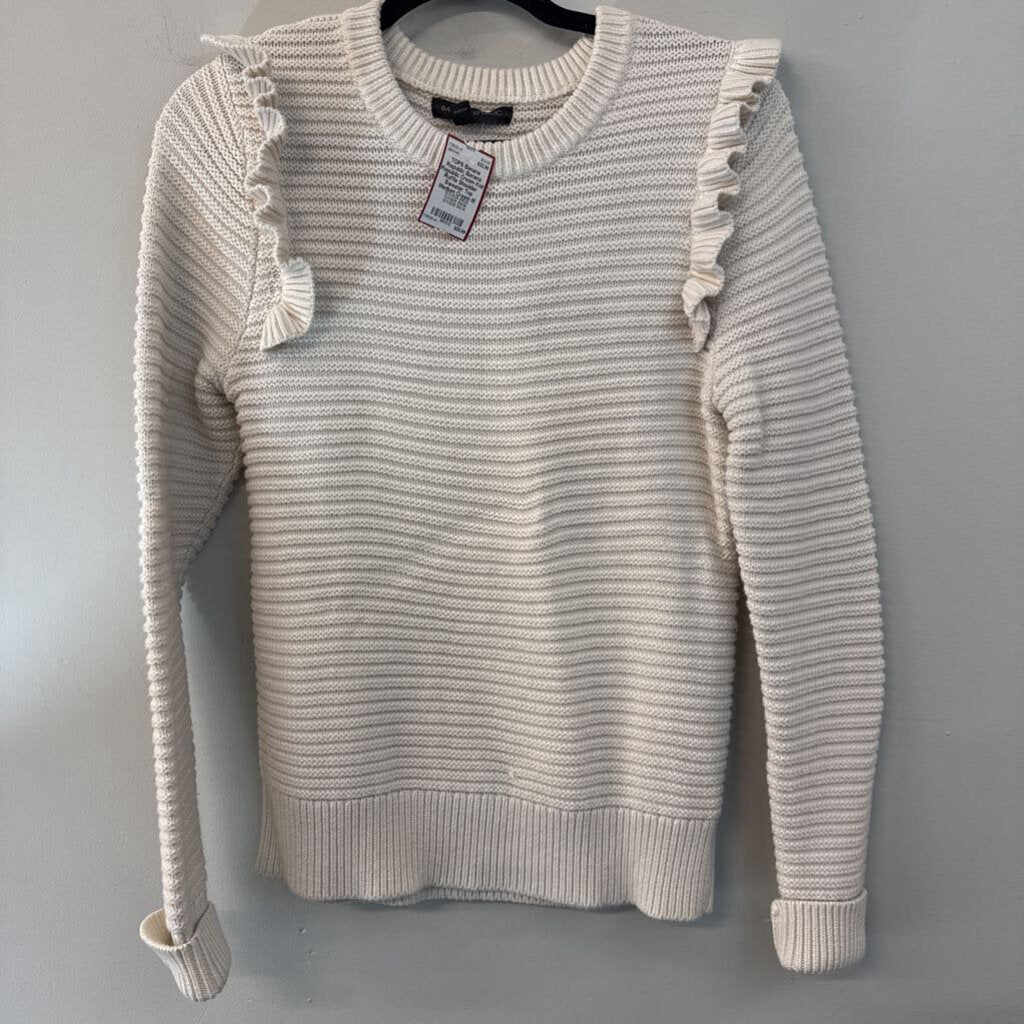 Banana Republic Cream Knit Ruffle Shoulder Sweater Top Medium
