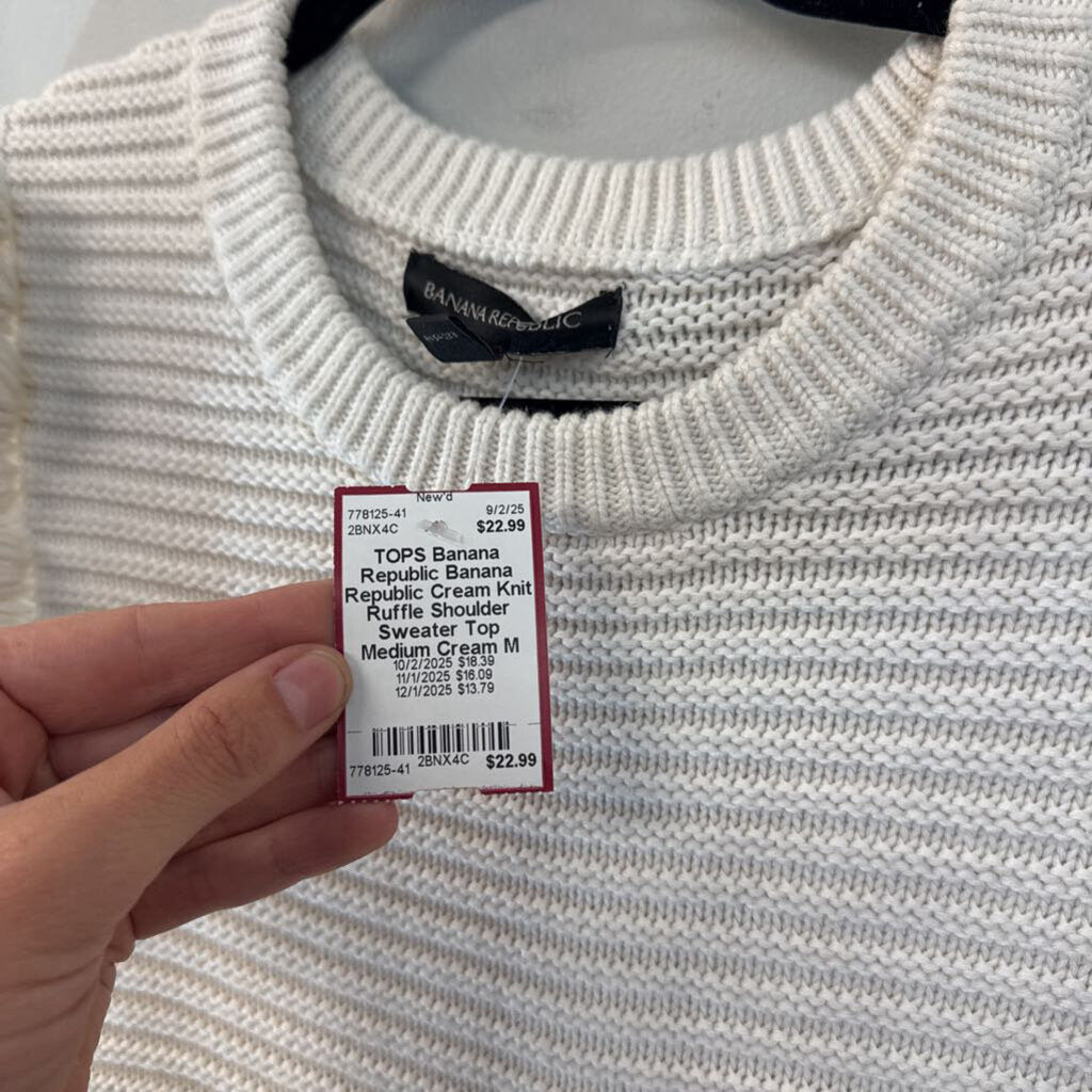 Banana Republic Cream Knit Ruffle Shoulder Sweater Top Medium