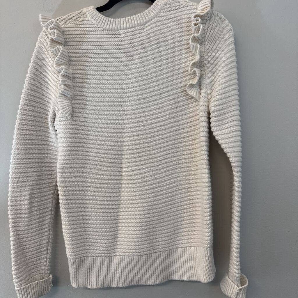 Banana Republic Cream Knit Ruffle Shoulder Sweater Top Medium