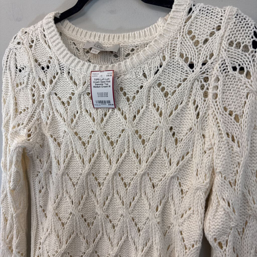 Loft Cream Open Knit Sweater Top Medium