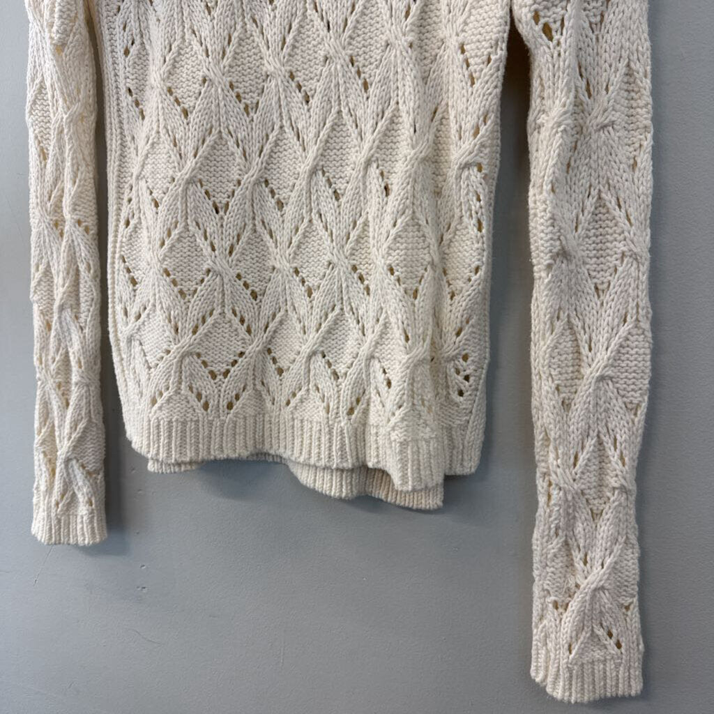 Loft Cream Open Knit Sweater Top Medium