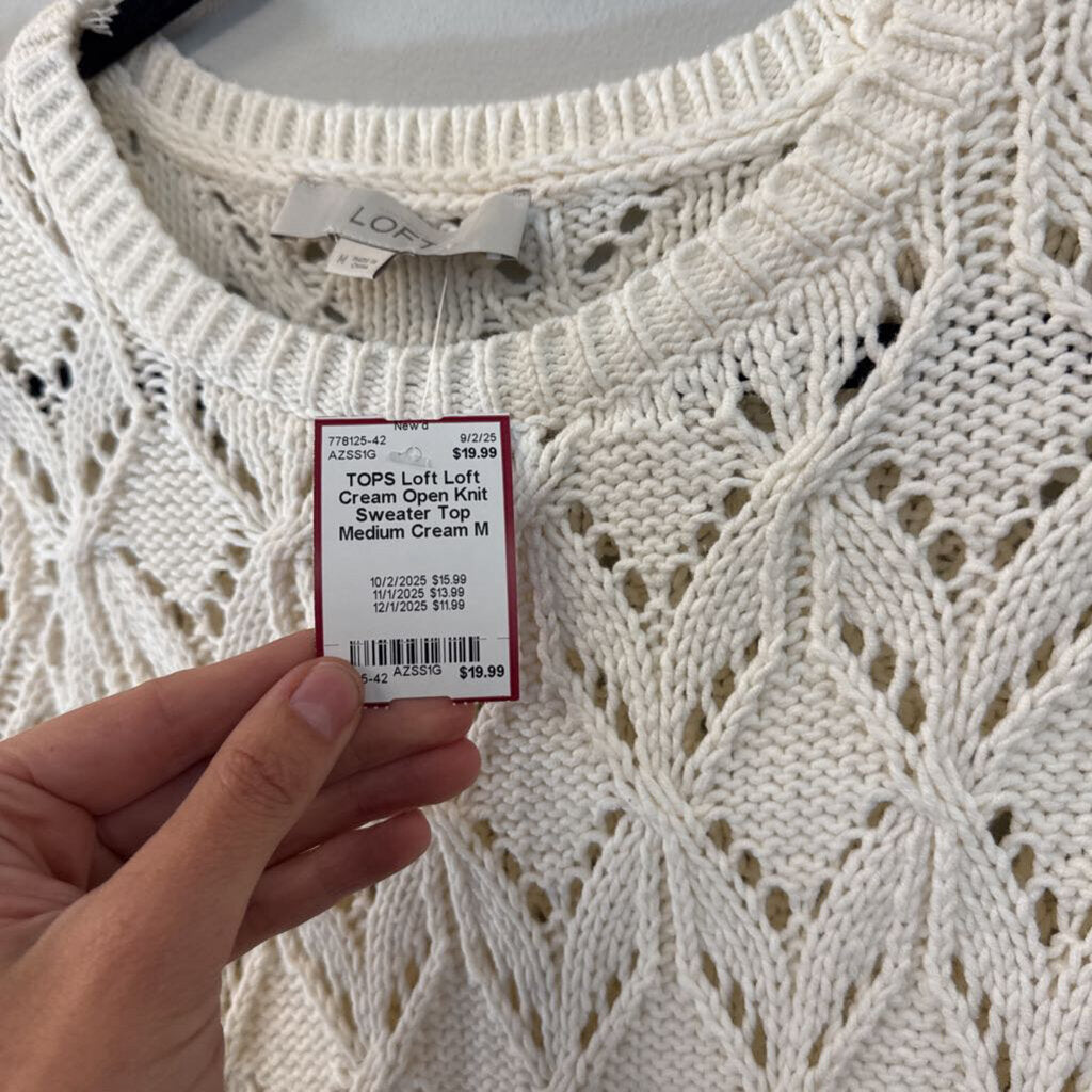 Loft Cream Open Knit Sweater Top Medium