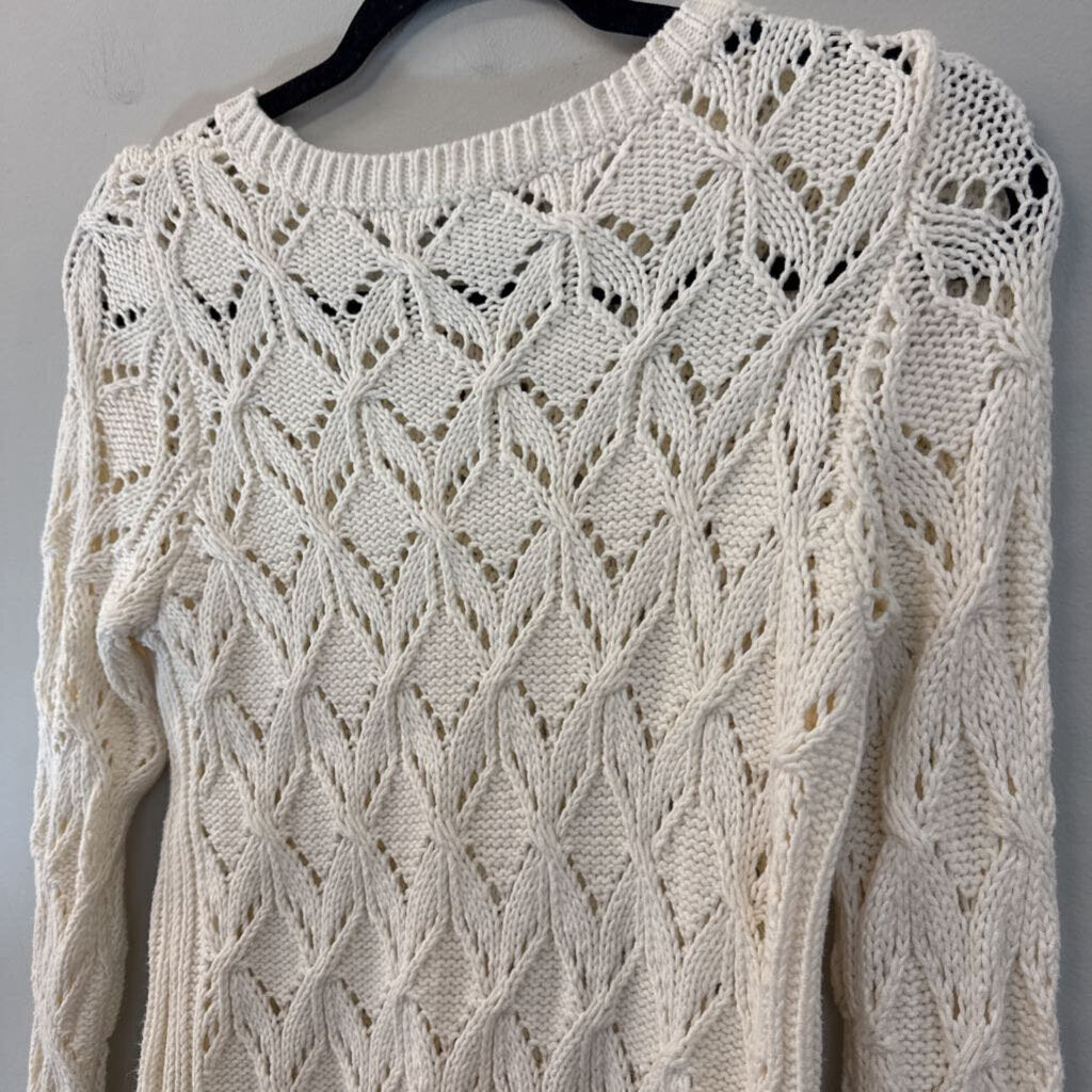 Loft Cream Open Knit Sweater Top Medium