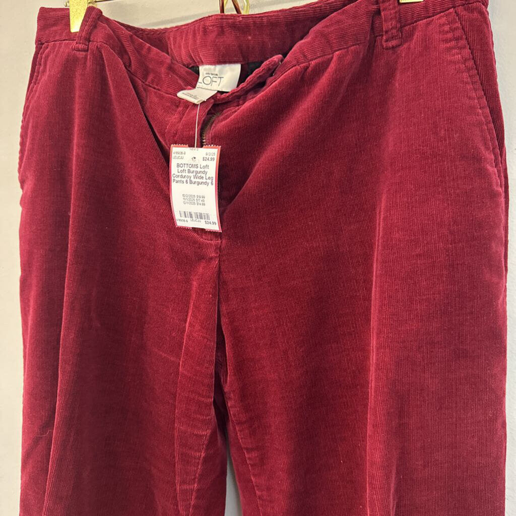 Loft Burgundy Corduroy Wide Leg Pants 6