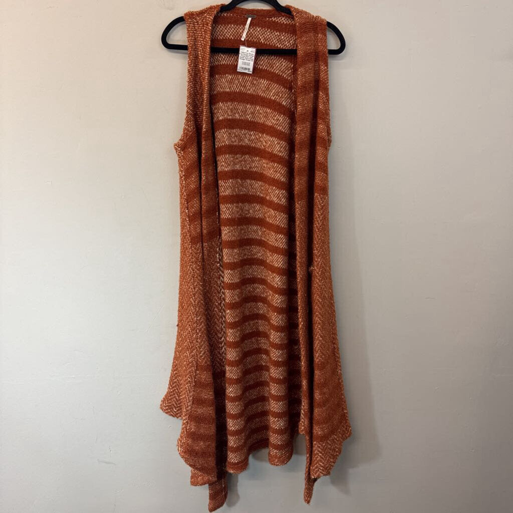 Free People Orange/ Cream Knit Vest Duster Extra Small