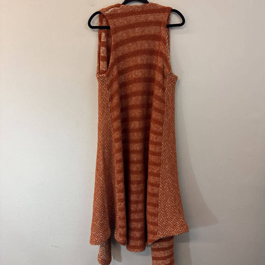 Free People Orange/ Cream Knit Vest Duster Extra Small