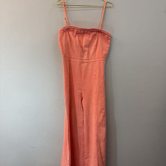 Vici Salmon Pink Denim Wide Leg Jumpsuit Large