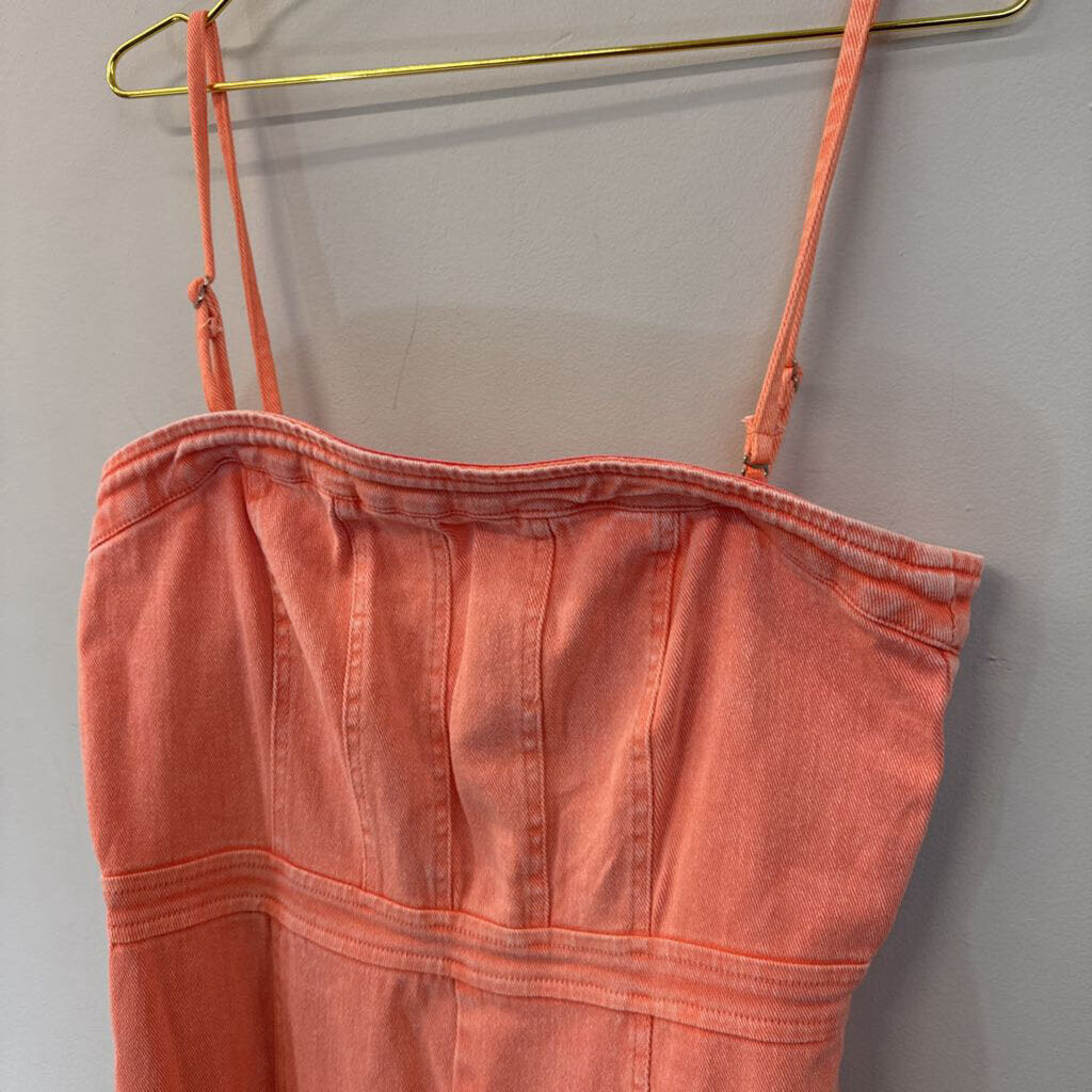 Vici Salmon Pink Denim Wide Leg Jumpsuit Large