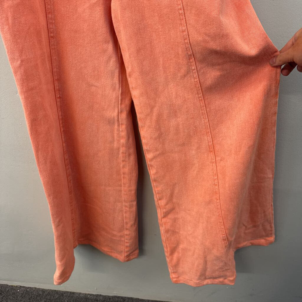 Vici Salmon Pink Denim Wide Leg Jumpsuit Large
