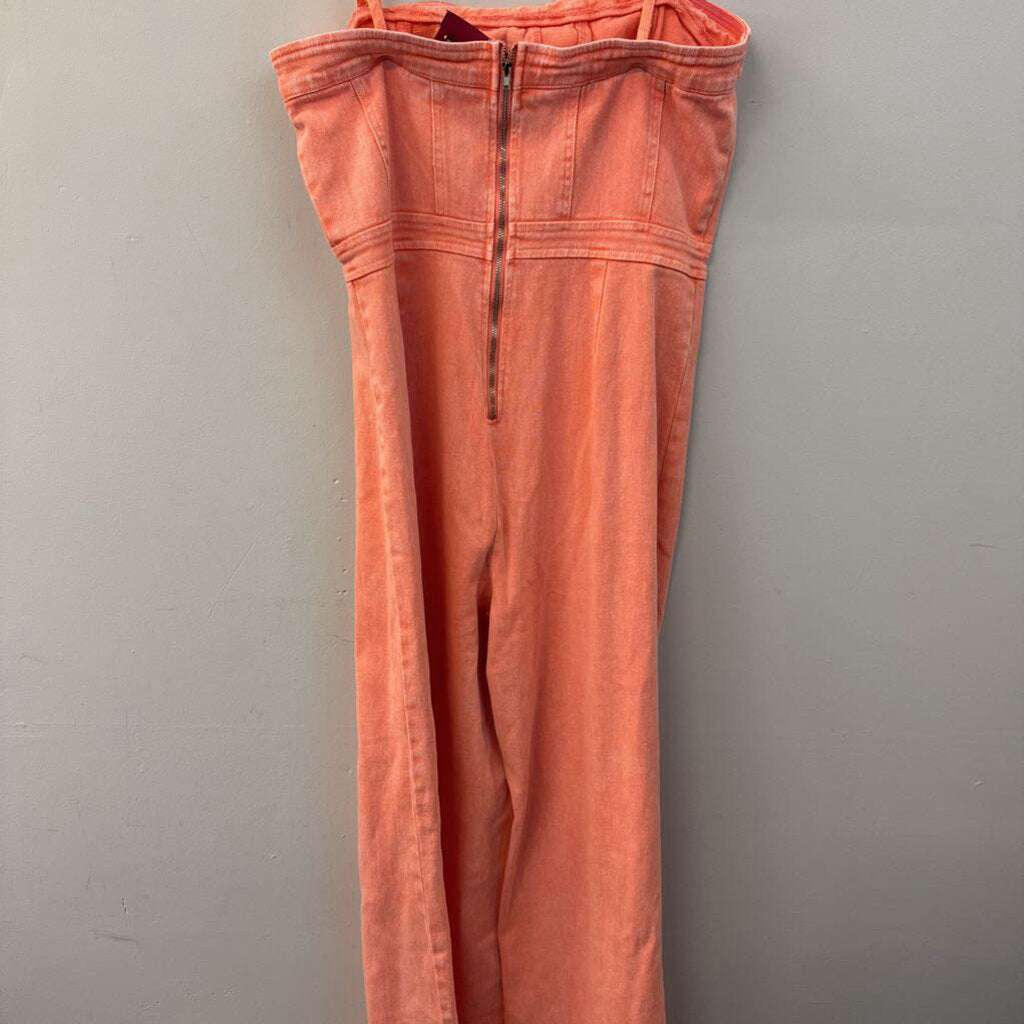 Vici Salmon Pink Denim Wide Leg Jumpsuit Large
