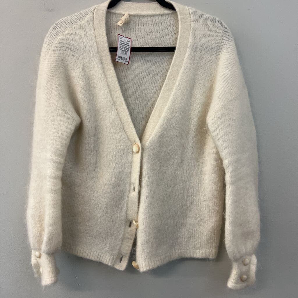 La Maille Sezane Cream Soft Fuzzy Knit Long Sleeve Cardigan Sweater Small