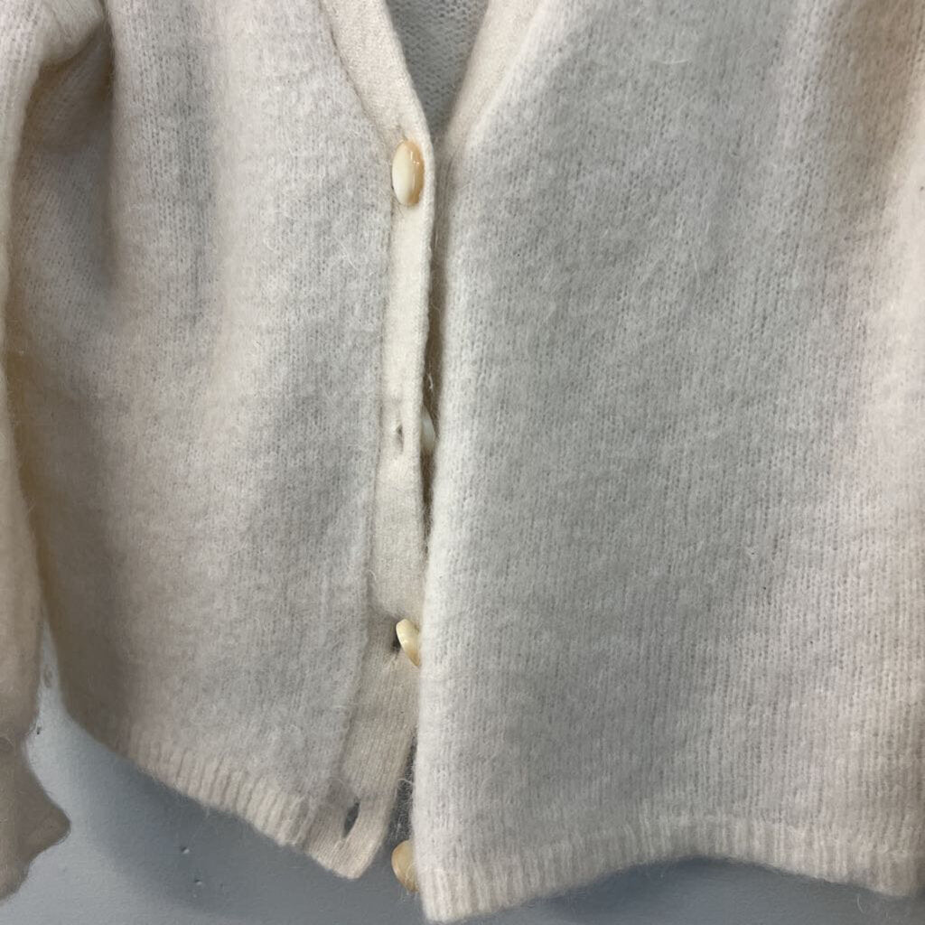 La Maille Sezane Cream Soft Fuzzy Knit Long Sleeve Cardigan Sweater Small