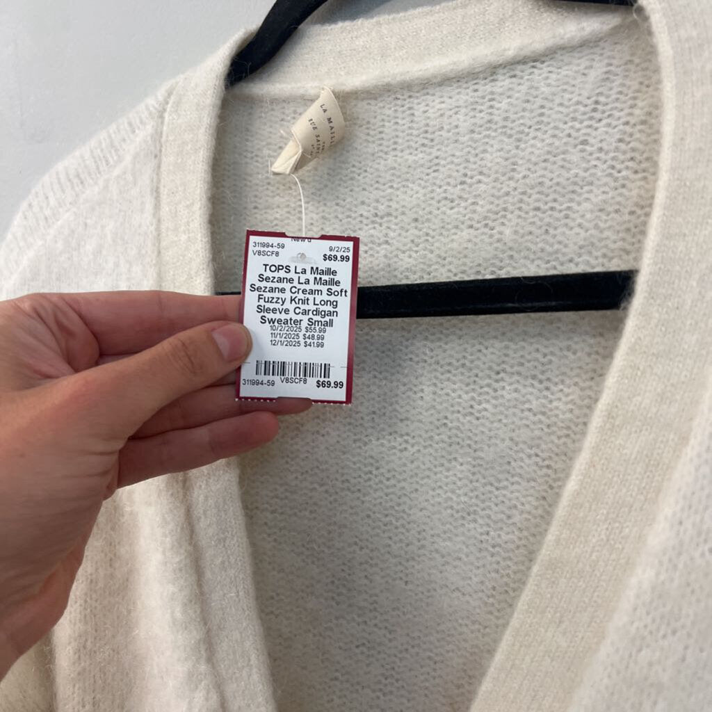 La Maille Sezane Cream Soft Fuzzy Knit Long Sleeve Cardigan Sweater Small