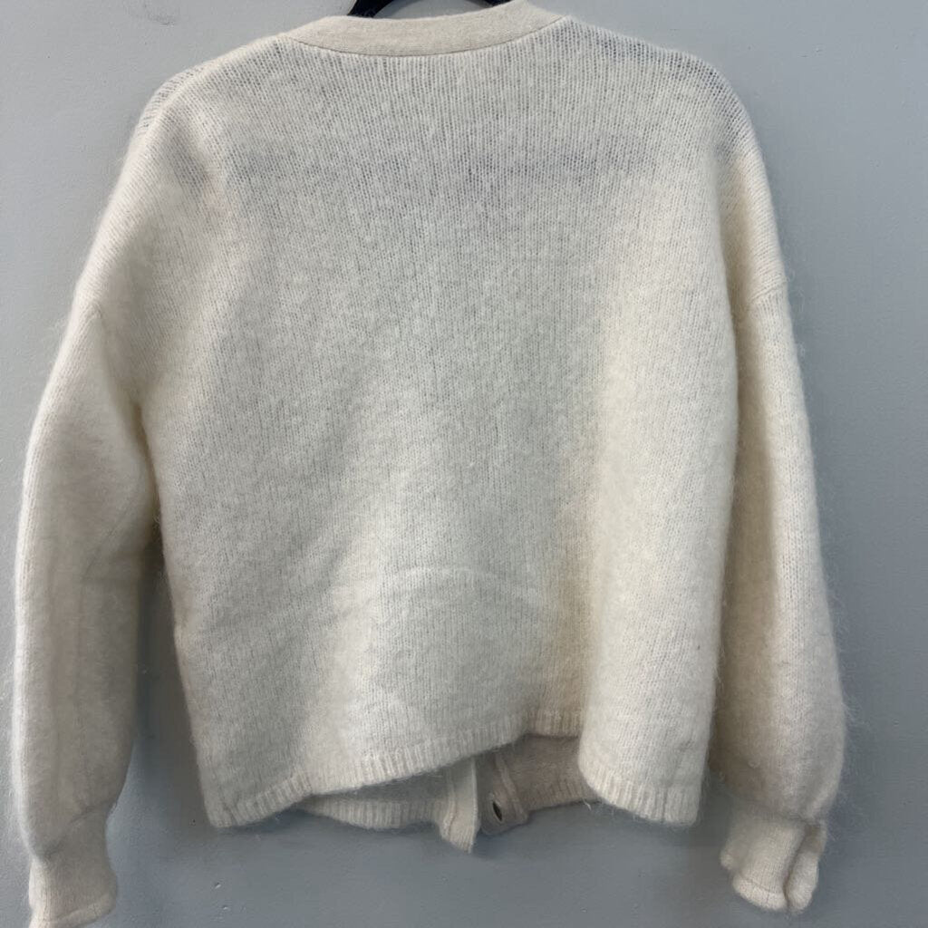 La Maille Sezane Cream Soft Fuzzy Knit Long Sleeve Cardigan Sweater Small
