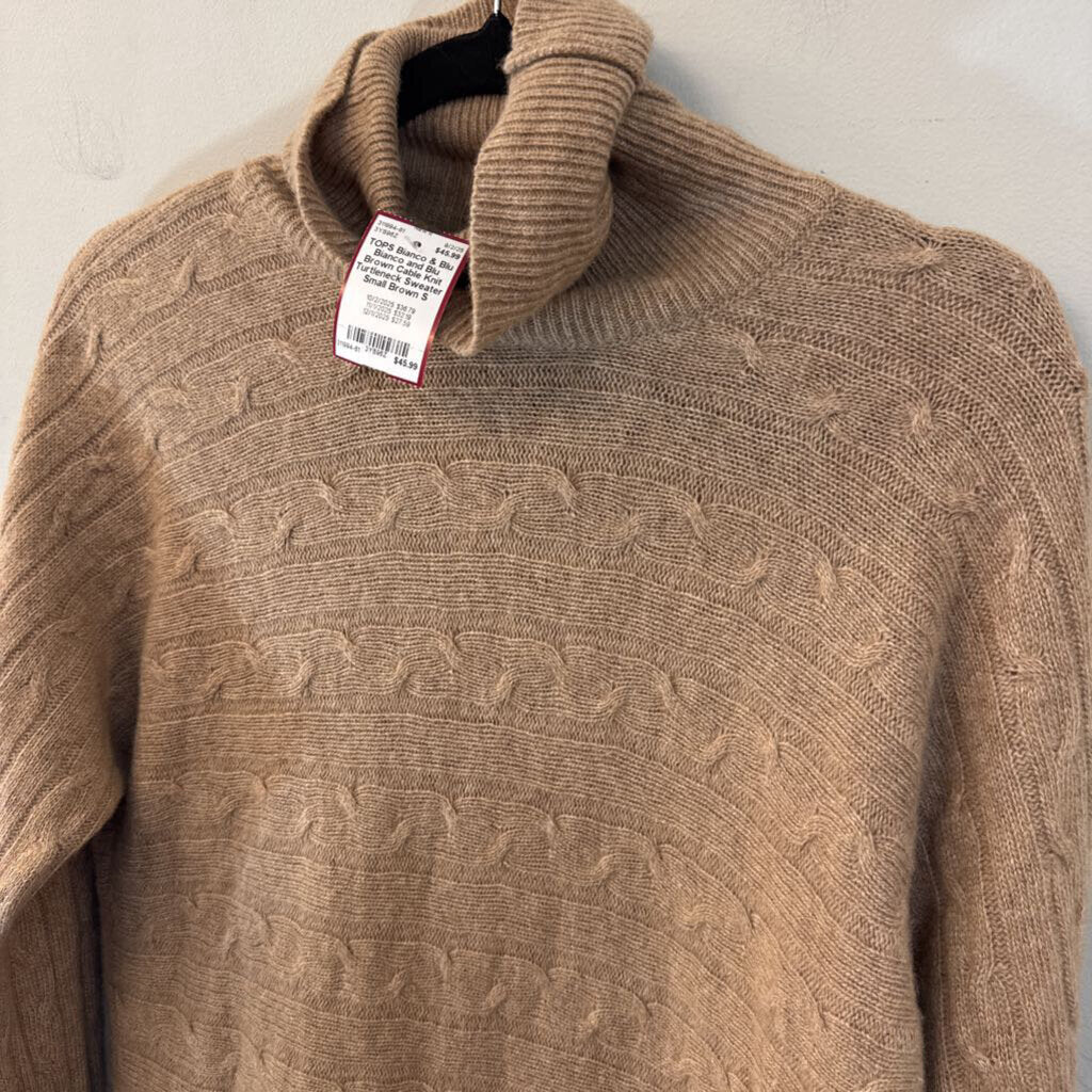 Bianco and Blu Brown Cable Knit Turtleneck Sweater Small